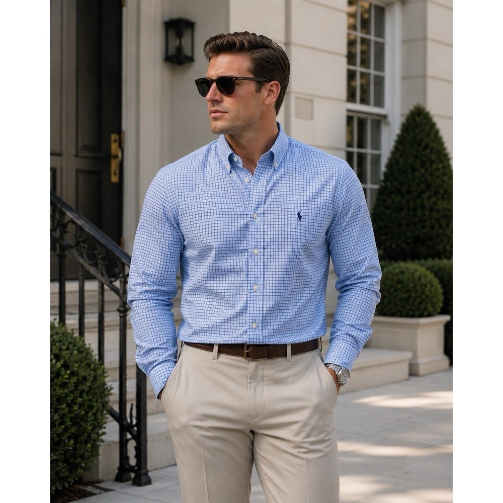 Y2K Ralph Lauren Black Label 16.5 Custom Shirt Old Money 34/35 Plaid Preppy AA08